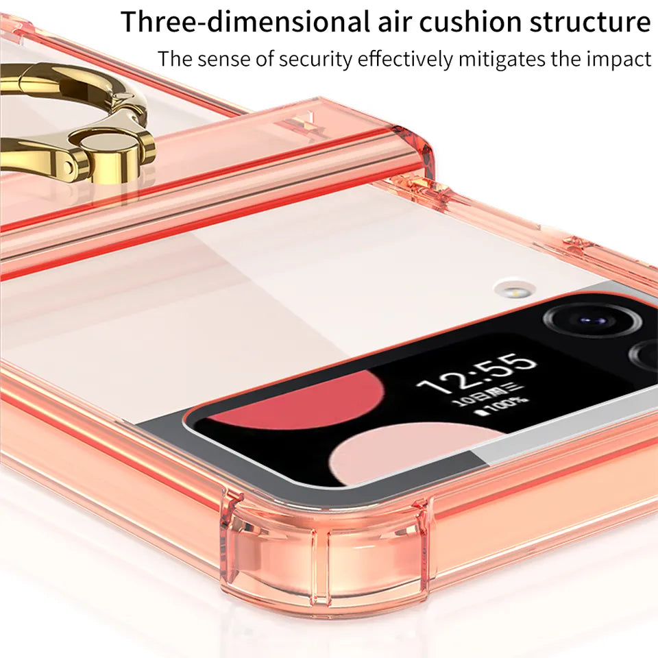 Plating Galaxy Z Flip 5 Case with Luxury Ring, Hing Part and Lens Protector