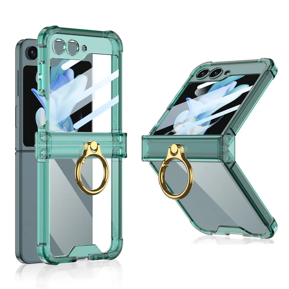 Plating Galaxy Z Flip 5 Case with Luxury Ring, Hing Part and Lens Protector
