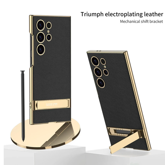 Triumph Electroplating Leather Golden Stand Case- Samsung