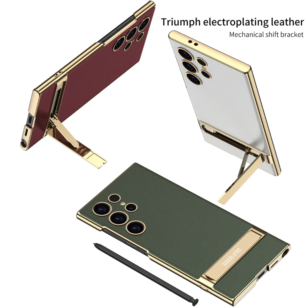 Triumph Electroplating Leather Golden Stand Case- Samsung