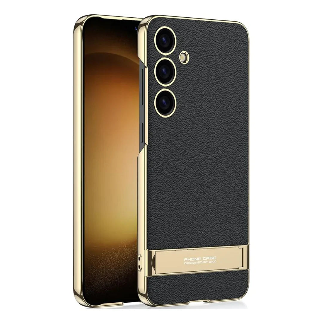 Triumph Electroplating Leather Golden Stand Case For Galaxy S24 Series