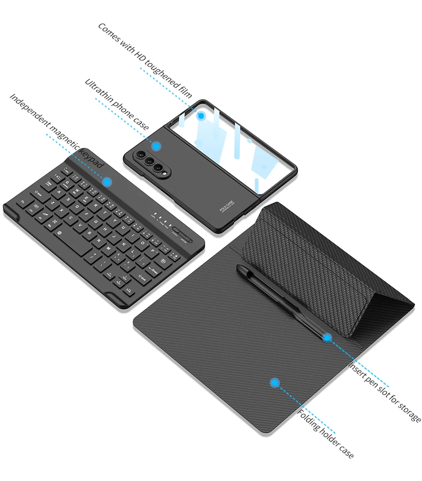 Leather Wireless Keyboard with Magnetic Flip Case For Z Fold Series