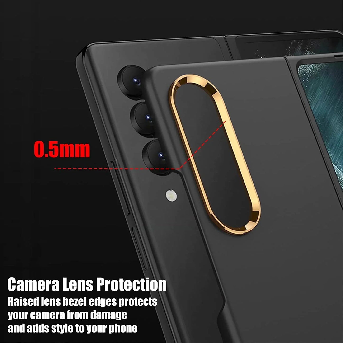 Samsung Galaxy Z Fold 5 Ultra Thin Hard Shell With Golden Edge Protective Case