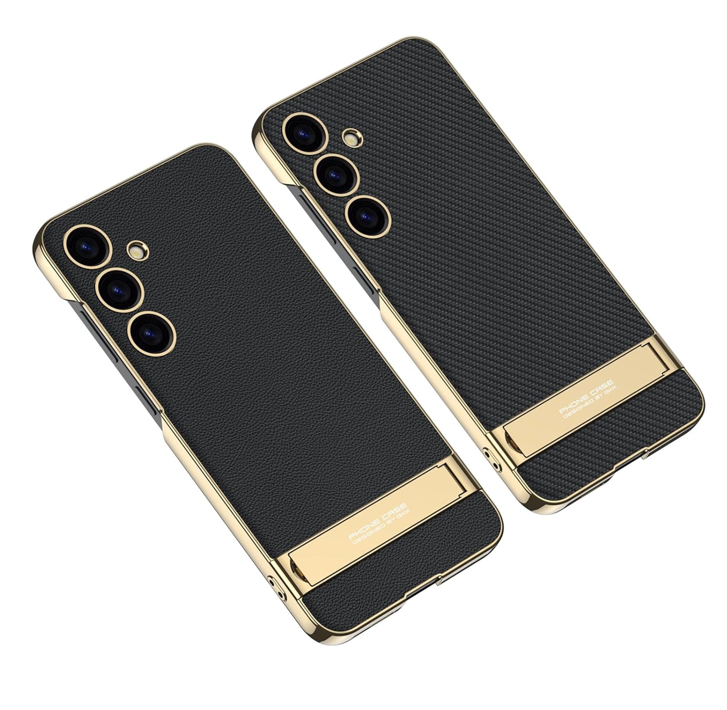 Triumph Electroplating Leather Golden Stand Case For Galaxy S24 Series