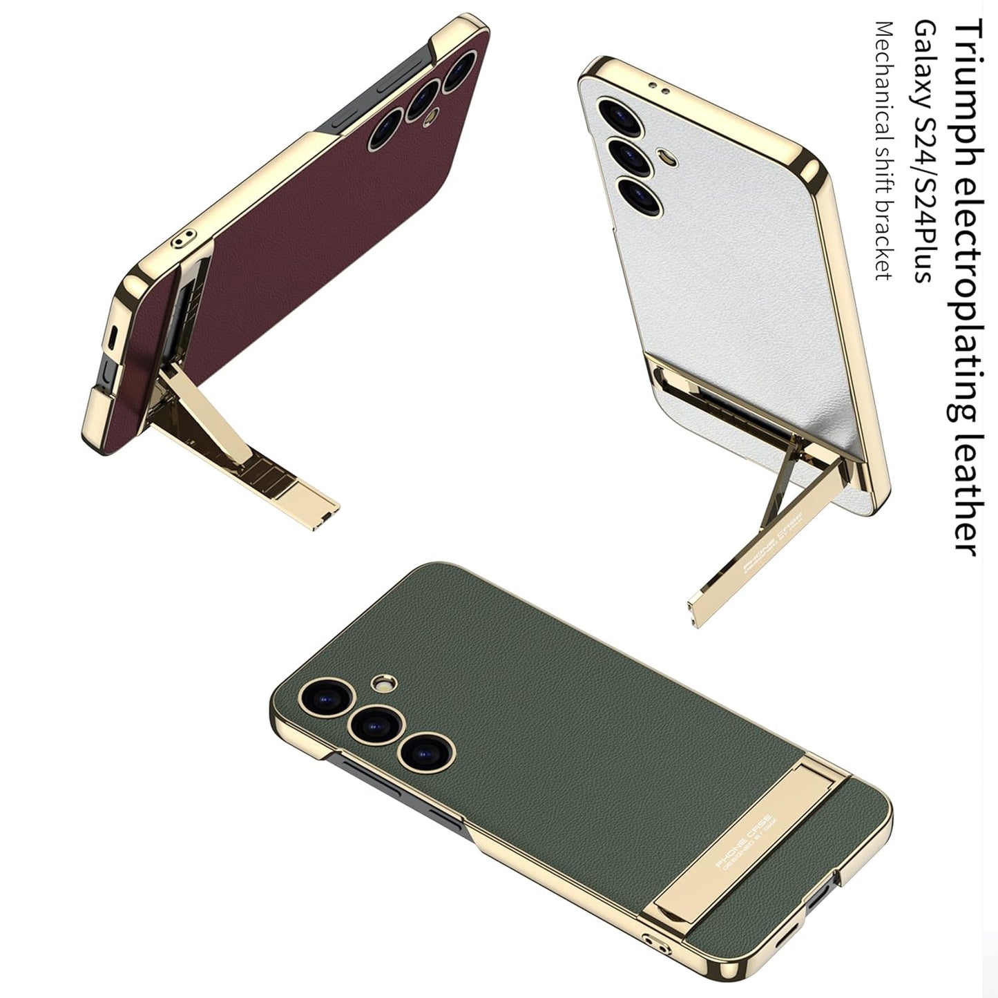 Electroplated Leatherette Stand Case For Galaxy S24 Plus