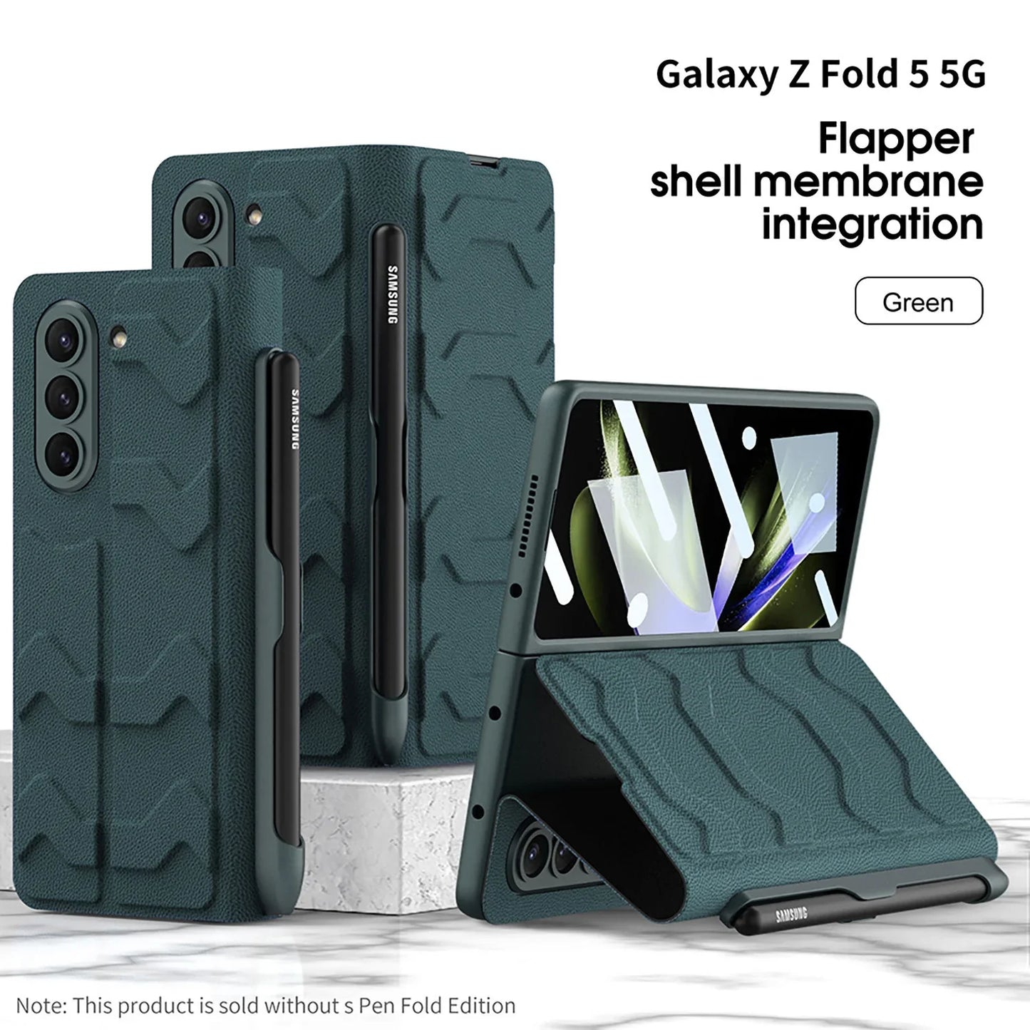 Flip Leather Case With Side Pen Slot For Galaxy Z Fold 5