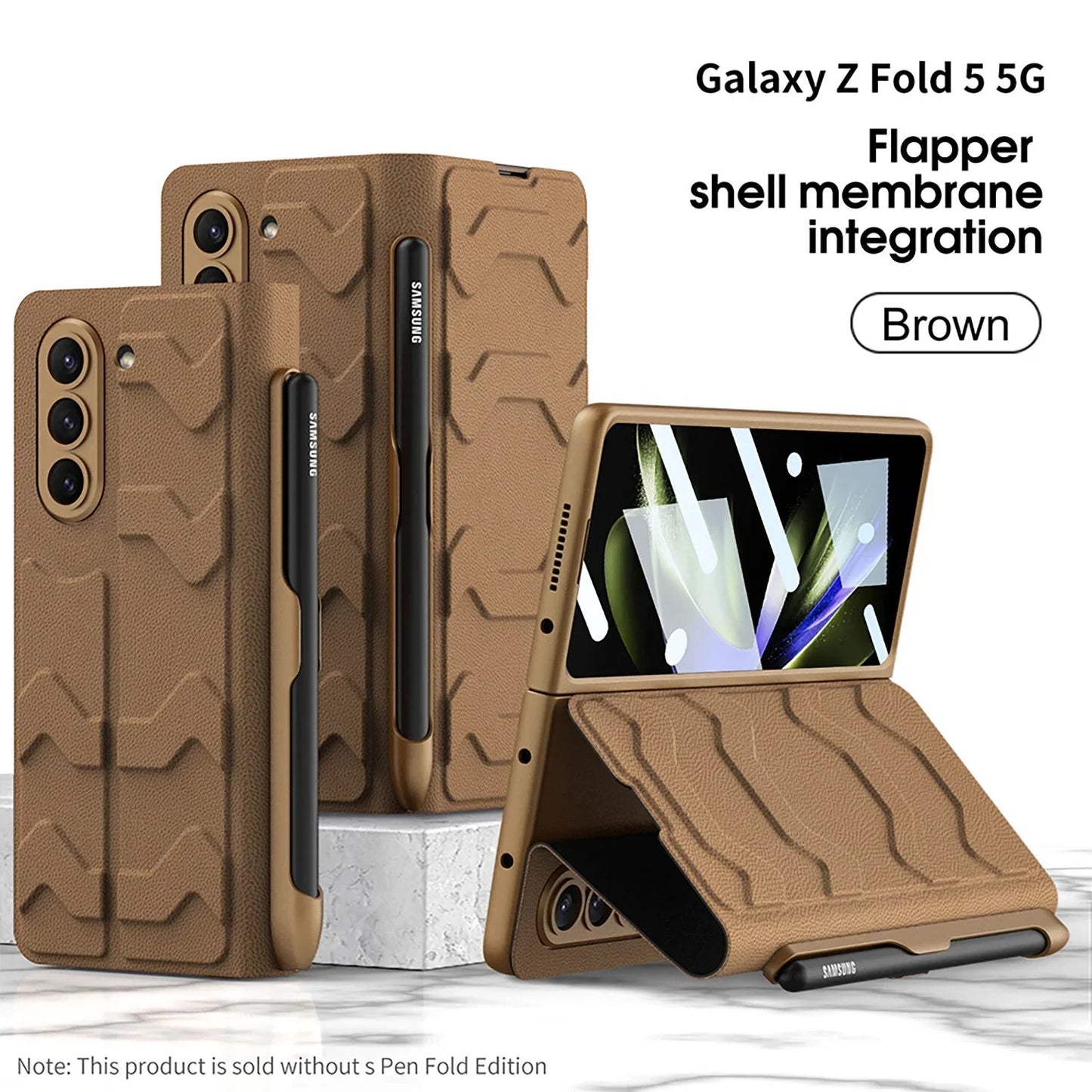 Flip Leather Case With Side Pen Slot For Galaxy Z Fold 5