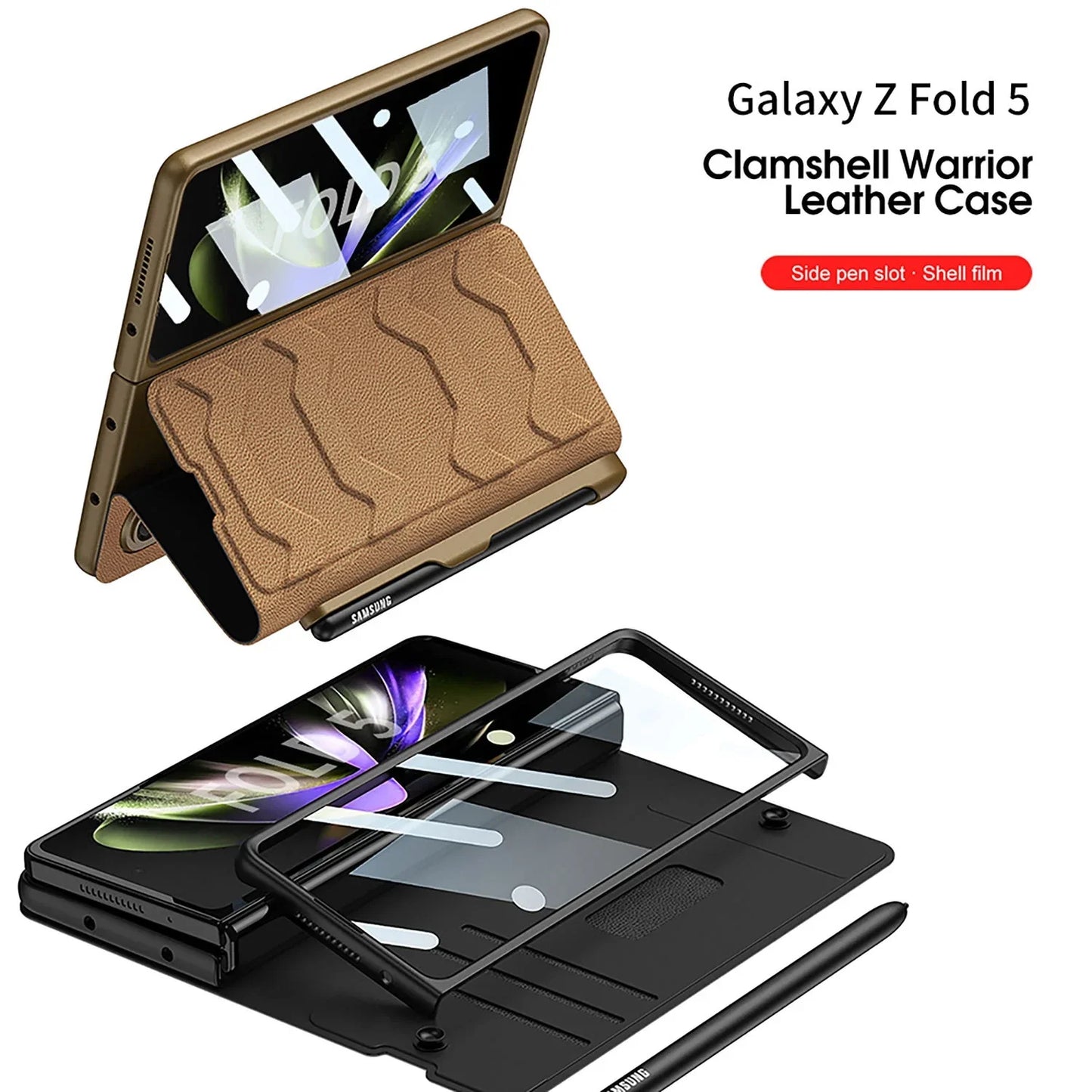 Flip Leather Case With Side Pen Slot For Galaxy Z Fold 5