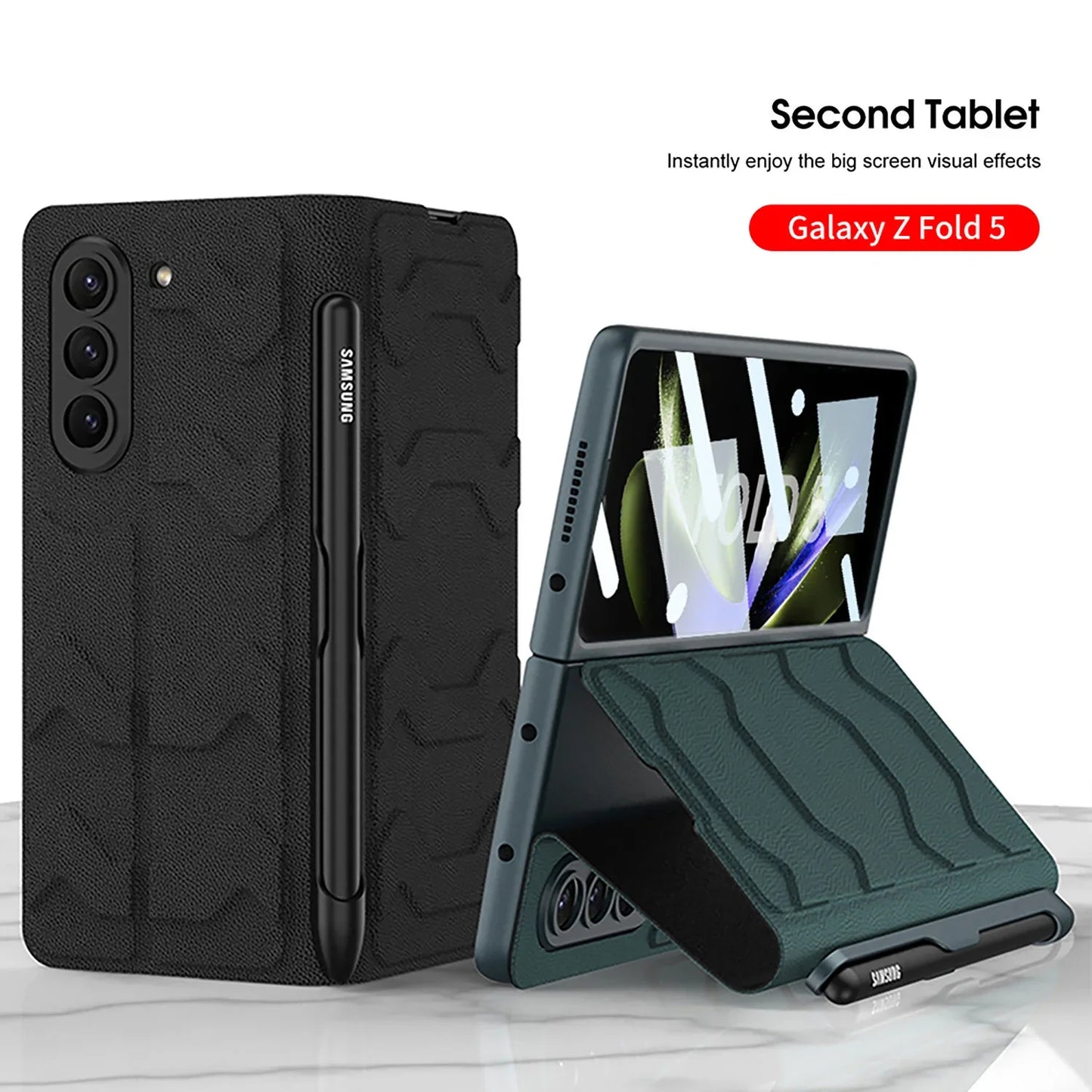 Flip Leather Case With Side Pen Slot For Galaxy Z Fold 5