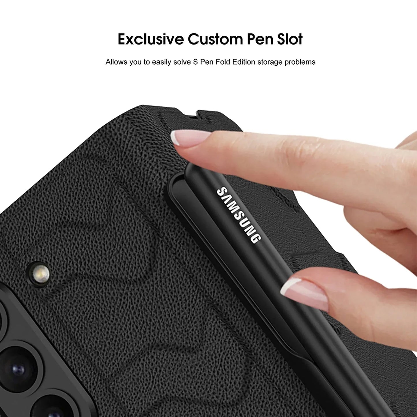 Flip Leather Case With Side Pen Slot For Galaxy Z Fold 5