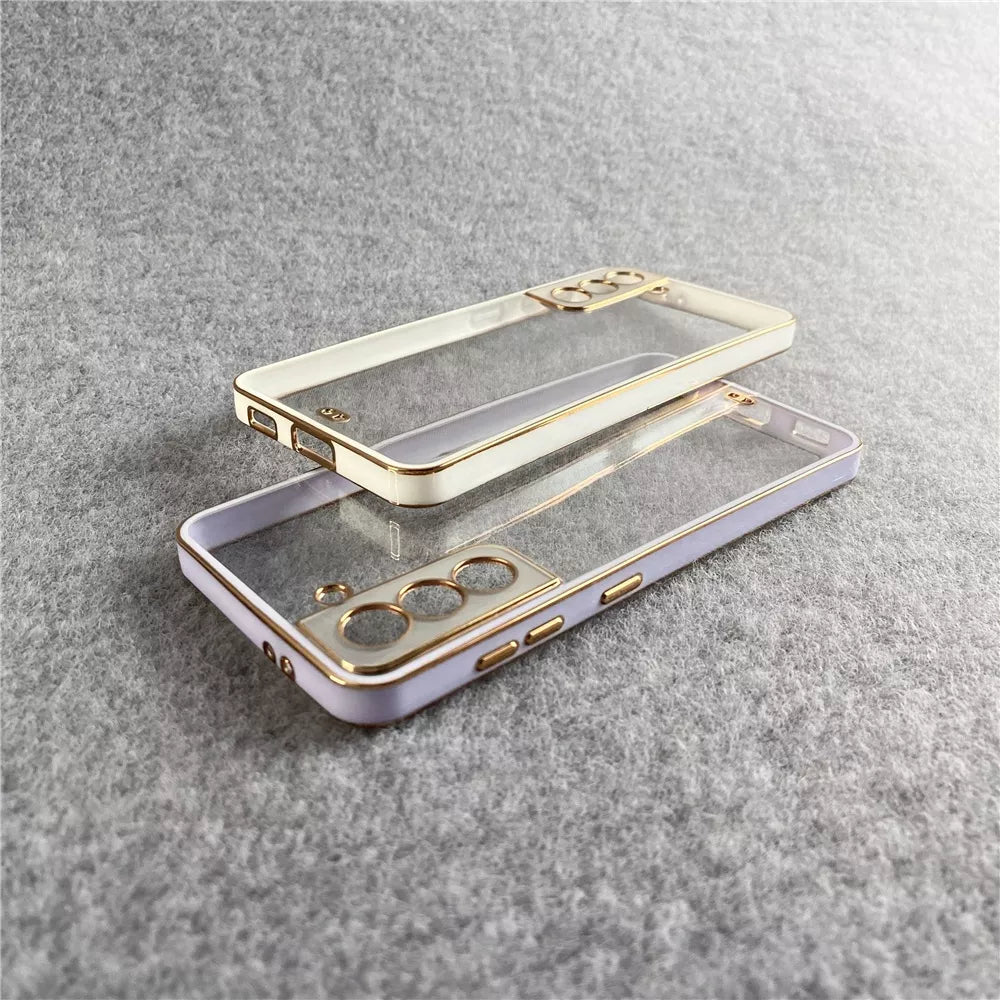 Premium Chrome Plating Square Soft Silicone Clear Transparent Back Cover Case For Samsung S21