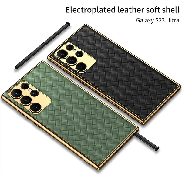 Premium Leather Case With Gold Electroplating For Galaxy S23 Ultra