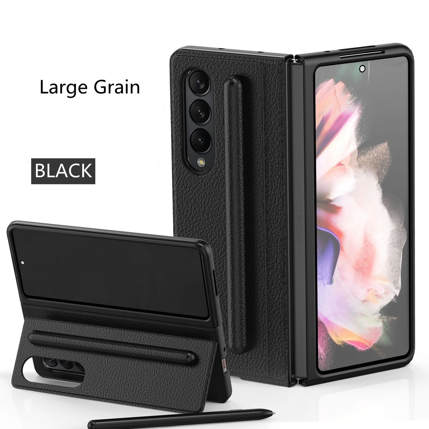Galaxy Z Fold 3 Newest Anti Drop PU Leather Flip Full Cover With Pen Holder