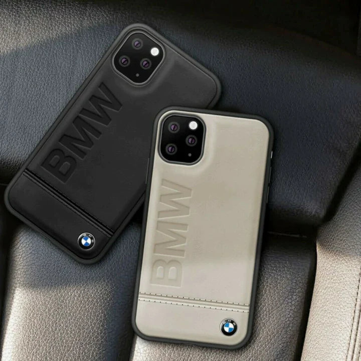 BMW Leather Case Hot Stamp And Metal Logo for iPhone -  Series