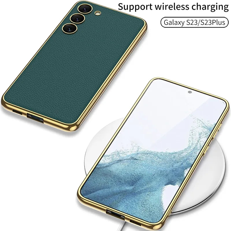Electroplating PU Leather Soft Back Cover Case For S23 Series