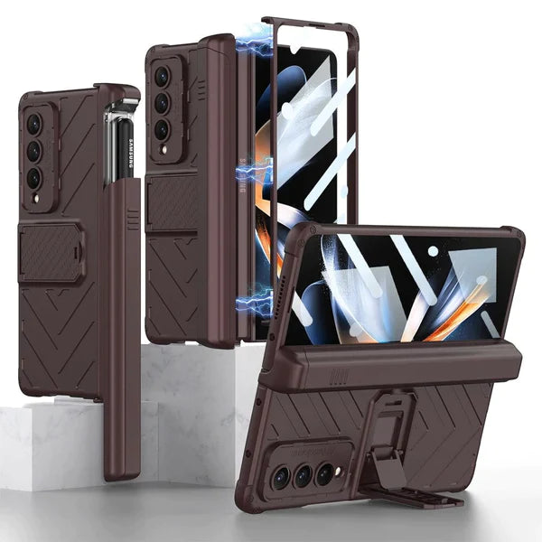 Shockproof Armor Magnetic Hinge Bracket Case With Front Glass For Galaxy Z Fold Series